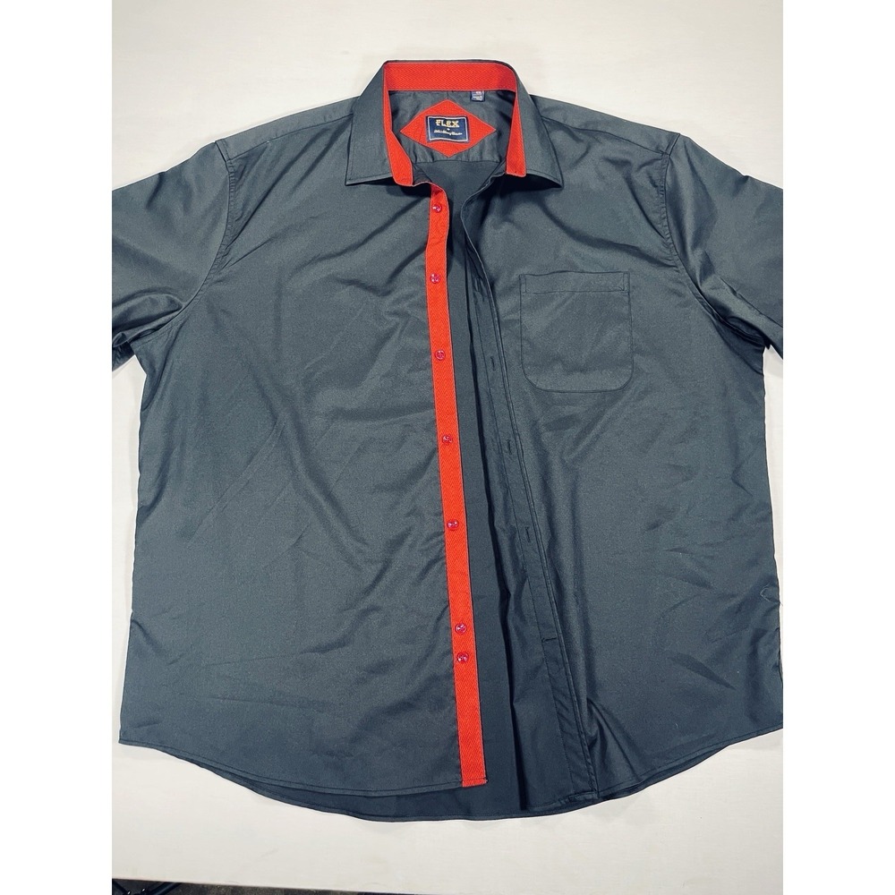Flex Men's 4XL Black Red Contrast Button Up‎ Shirt Short Sleeve